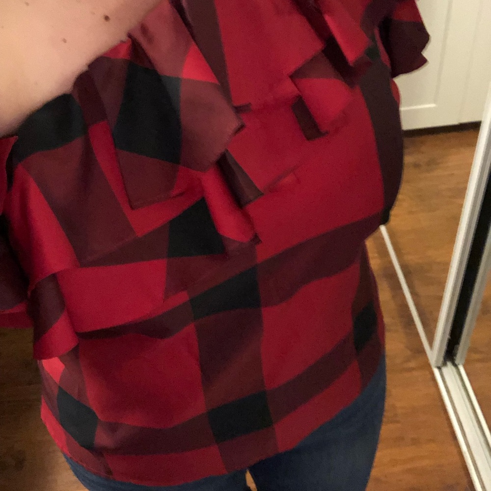 Gresyn Off One Shoulder Ruffle Plaid Checkered Top - Picture 4 of 8
